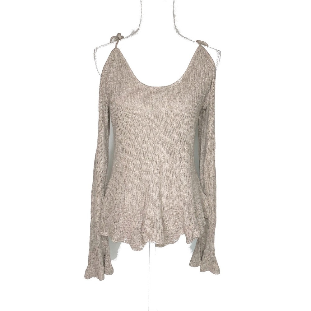 EXPRESS Tan Tie Cold-Shoulder Sweater